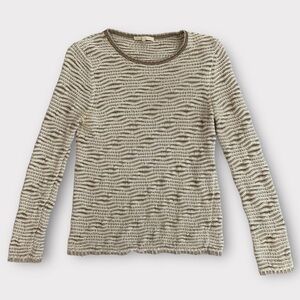 Maje Women’s Sweater Large Open Knit Metallic Cream Quiet Luxury France Designer